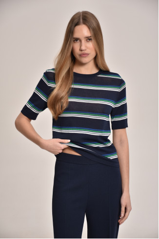 Navy And Green Striped Viscose Jumper