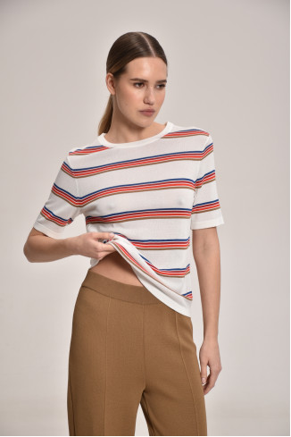 White And Blue Striped Viscose Jumper
