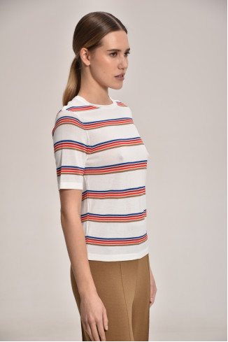White And Blue Striped Viscose Jumper