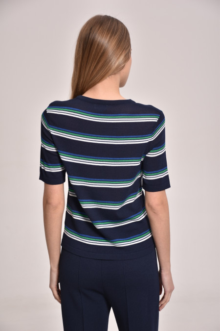 Navy And Green Striped Viscose Jumper
