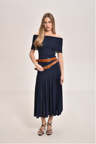 Navy Viscose Knitted Skirt