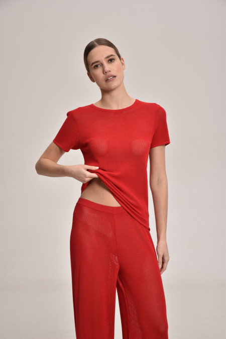 Red Lace Mesh Trousers Red Lace Mesh Trousers