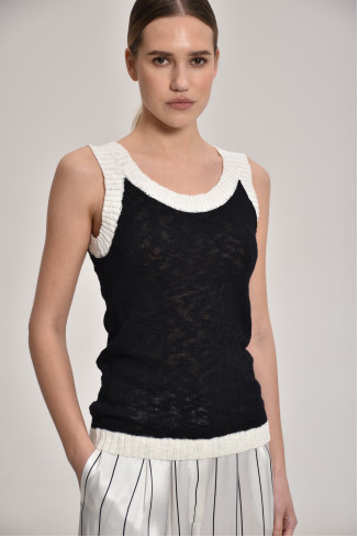 Black-Off-White Textured Top With Contrasting Border