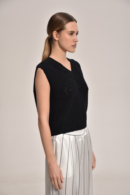 Black Textured Vest