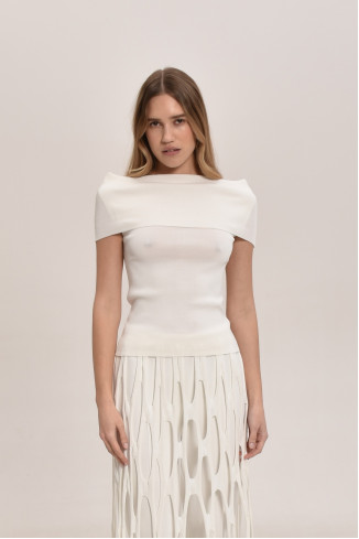 Off-White Viscose Off-The-Shoulder Knitted Top